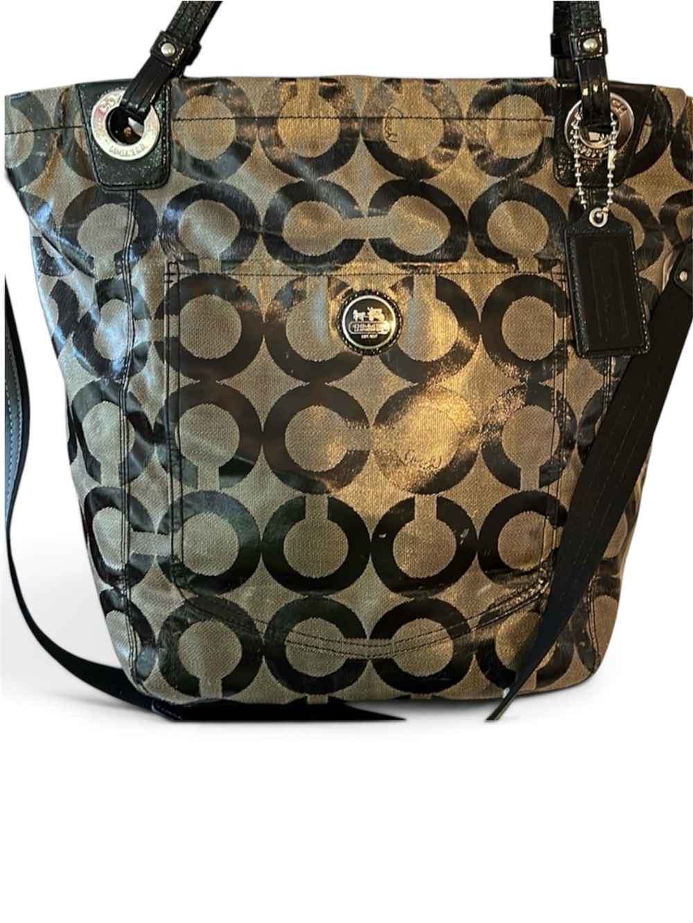 COACH ALEX OP ART SIGNATURE LEATHER LOGO SATCHEL BAG 14262